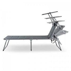 Silla de cama de playa, 5 posiciones reclinables, sombrilla, almohada ajustable, <span class=keywords><strong>tumbona</strong></span> <span class=keywords><strong>plegable</strong></span> portátil para exteriores - Product Image 3
