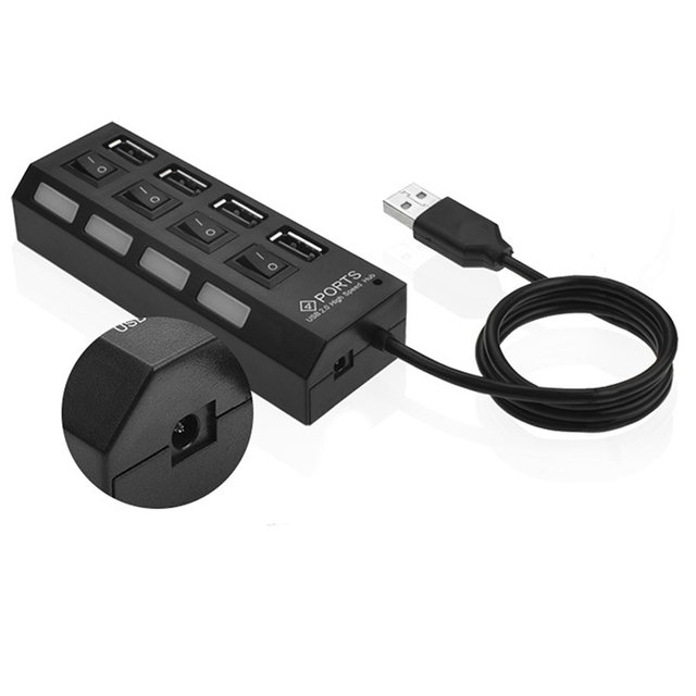 Factory Generic 4-Port USB HUB 2.0 Prot Hub with Individual Power Switches ABS Material for PC CE RoHS Certified Data Cable