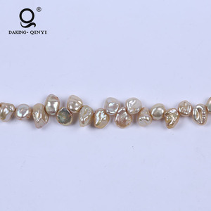 Daking Jewelry Champagne 7-8mm Perlas naturales <span class=keywords><strong>de</strong></span> agua dulce Hebras <span class=keywords><strong>Precio</strong></span> <span class=keywords><strong>de</strong></span> <span class=keywords><strong>una</strong></span> <span class=keywords><strong>perla</strong></span> verdadera - Product Image 5