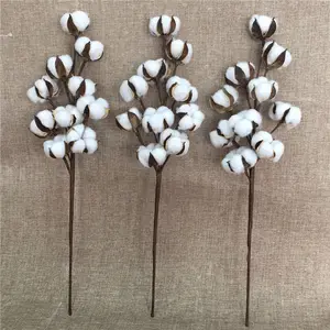 Triumsky 3 pack 21 inch China Top Selling Product Dry Cotton ball stems Flower With Artificial Stems