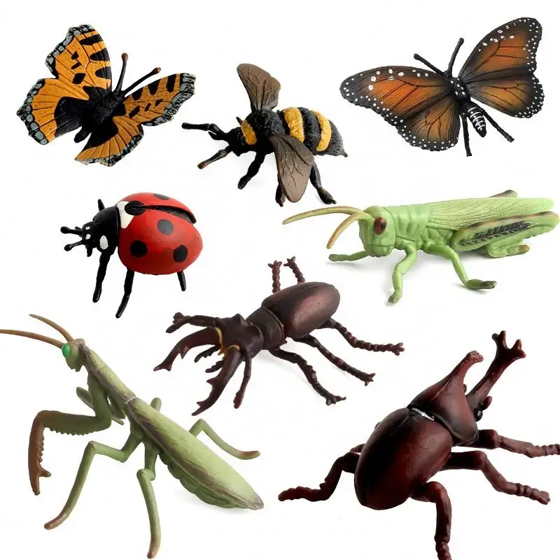 8個の昆虫動物モデルシミュレーションバタフライコクシネラグラスショッパーマンティス置物子供用ミニチュア教育玩具 (EXW)