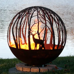 JH-Mech Customized Image Laser Cutting Flat Plate Globe Patio Fire Pits Burning Wood or Charcoal