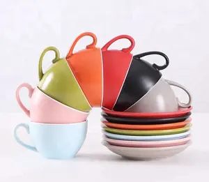 Tazas de té espresso de porcelana de varios colores a granel, para el hogar Juego de platillos, hotel