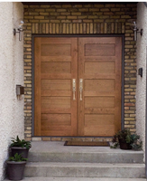 Porte d'entrée en bois massif à double battant, designs ronds
