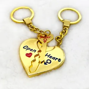 Hot Selling Valentijnsdag Gift Goedkope Custom Liefde Sleutelhanger I Love U Leuke Paar Sleutelhanger Hart