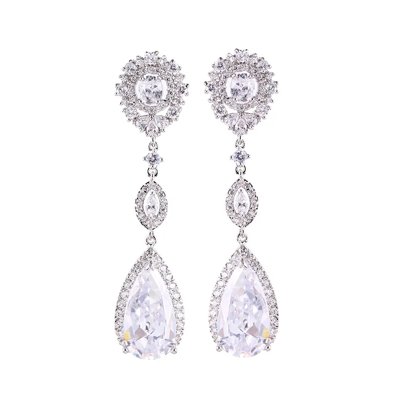 Raquete ep349 brincos de noivado, joias de luxo de prata exclusivas, grande, gota, zircônia, cristal cz, brincos de pendurar