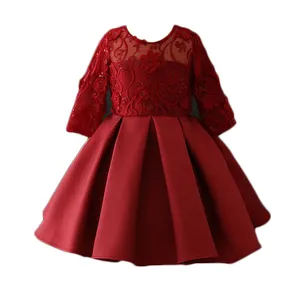 2023 latest children dress Chinese New Year designs red baby dress cutting wedding flower girls party dress