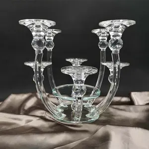 Centre de table de mariage en cristal avec 8 bras, bougeoirs et présentoirs de fleurs pour décoration de table, vente en gros, pièces