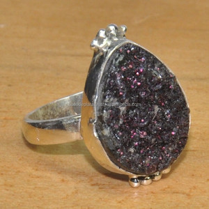 Vente en gros de bagues Druzy en argent sterling 925 avec monture en or 18 carats bijoux en argent pur bagues en pierre amoureux avec diamant zircon - Product Image 3
