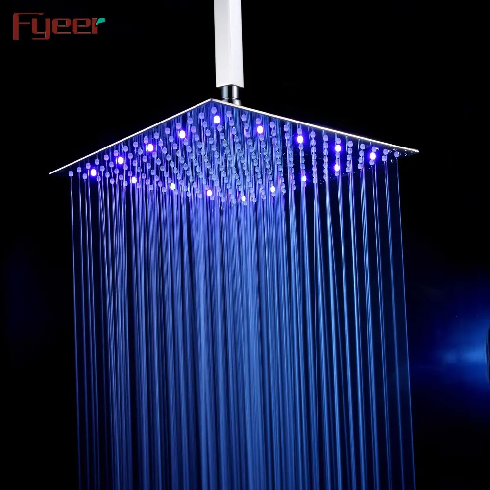 Fyeer 16 pollici hydro power ultrasottile SUS304 quadrato in acciaio inox doccia a pioggia testa led