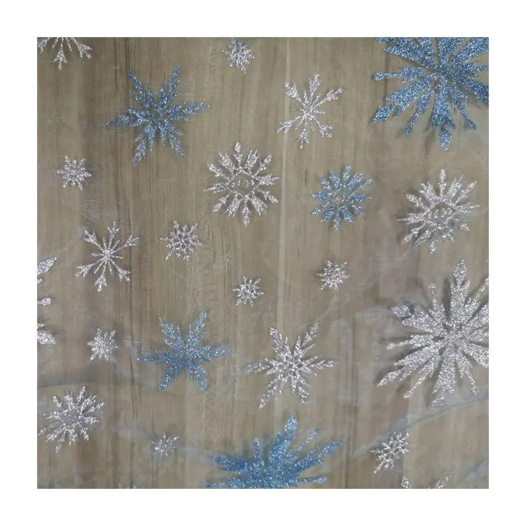 Snowflake Design Glitter Organza Fabric Organza Christmas Glitter Fabric