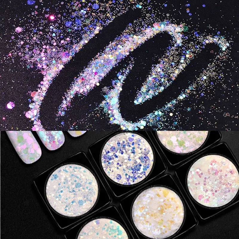 Misscheering-copos de uñas hexagonales ultradelgados Aurora, purpurina de lentejuelas, adornos de manicura brillantes de varios tamaños, 2G