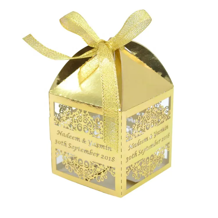 Großhandel benutzer definierte Luxus laser geschnitten Metallic Papier Hochzeit Süßigkeiten Geschenk Geschenk boxen