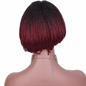 Korte Synthetische Lace Front Gevlochten Pruiken Voor Zwarte Vrouwen Donkere Wortels Bordeaux Ombre Pruik