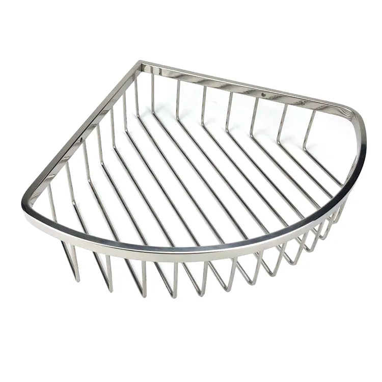 Single stainless steel corner shelf rack round wire bathroom basket
