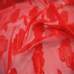 Great Material Hot Sale Silk Red Colour Flower Style Silk Metallic Lurex Fabrics for Beautiful Wedding Dress