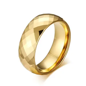 Wholesale Dropshipping In Stock Custom Cheap Good Price Gold Color Faceted Tungsten Carbide Rings for Women