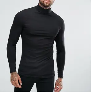 ขายส่งผู้ชายแขนยาวกล้ามเนื้อ Slim Fit เสื้อยืดจำนวนมากที่กำหนดเองการพิมพ์เสื้อธรรมดาเสื้อยืด Man Tee ฤดูหนาวเสื้อผ้า
