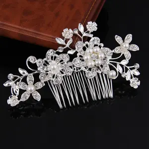 Bridal bridesmaid alloy flower pearl wedding hair comb goody hair accessories elegant hair jewelry accessories