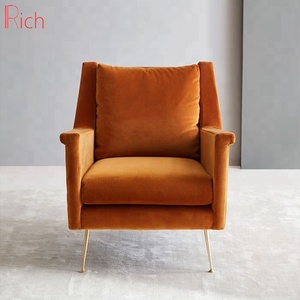 Bán Buôn Đồ Nội Thất Sang Trọng Cánh Tay Ghế Accent Fancy Ghế Cho Phòng Khách Hiện Đại Orange Velvet Một Chỗ Ngồi Sofa Ghế - Product Image 2