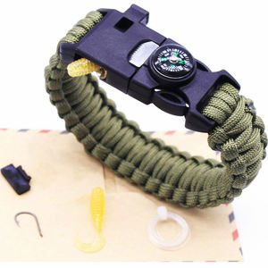 Braccialetto in Paracord Intrecciato in Poliestere con Bussola per Sopravvivenza e Pesca (Esca, Amo e Filo) Verde Nero 550 - Product Image 1