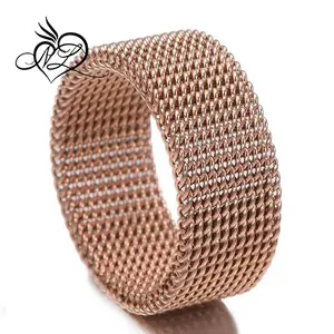 Oro Placcato 8mm Flessibile Mesh Band Ring Mens Womens Gioielli In Acciaio Inossidabile