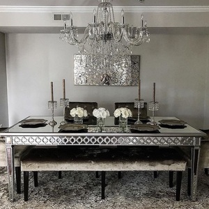 Table longue à manger en cristal avec miroir, forme Rectangle, pour mariage, nouvelle collection - Product Image 1