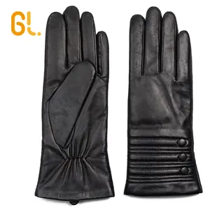 BW388 Ladies Thin Rabbit Fur Lined Winter Dress Genuine Sheepskin Leather Gloves