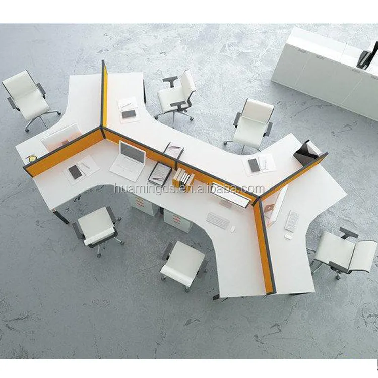 Proyecto de muebles de oficina, estación de trabajo de oficina de 120 grados, estación de trabajo de oficina para 6 personas