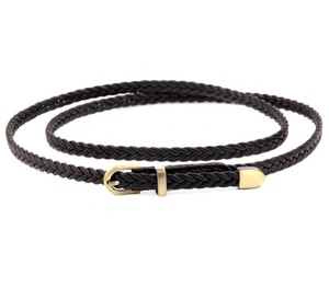 Vrouwen Handgemaakte Knit Weave Dunne Pu <span class=keywords><strong>Faux</strong></span> Skinny Gevlochten Lederen Riem Voor Dame Jurk