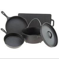 Ensemble d'ustensiles de cuisine de Camping, en fonte brute, antiadhésif, huile végétale