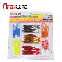 15pcs T זנב רך תולעת 9pcs רך תולעת 5pcs עופרת ראש וו 5pcs הצמד שילוב סט דיג מלאכותי פיתיון