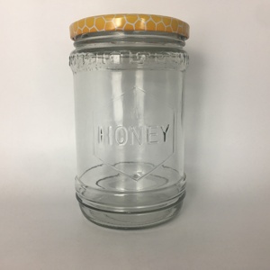 Pot en verre transparent vide de 600 ml en gros, forme unique, stockage de miel avec couvercle à logo design - Product Image 3