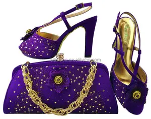 SH068-6 Baru desain wanita sepatu dan tas set batu ronament/pencocokan sepatu