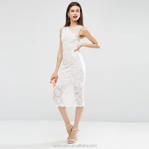 Beyaz Örgü Kumaş Spliced Tığ Elbise Midi Dantel Elbiseler Kadınlar Için Genç Kızlar Için Son Rop Tasarımları
