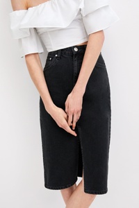 Denim <span class=keywords><strong>gonna</strong></span> midi classico nero fantasia casuale delle donne <span class=keywords><strong>gonna</strong></span> <span class=keywords><strong>con</strong></span> <span class=keywords><strong>spacco</strong></span> - Product Image 2