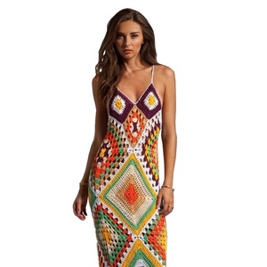 Vestidos Maxi <span class=keywords><strong>de</strong></span> Mujer, Estilo Informal, sin Mangas, con Diseño <span class=keywords><strong>de</strong></span> Cuadros, para la Playa, Tejidos a Crochet - Product Image 2