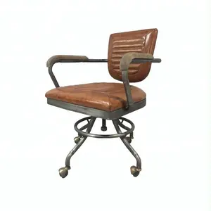 Chaise classique de bureau en cuir industriel, avec cadre métallique, confortable, accoudoir, modèle vintage de luxe, 2017