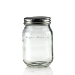 برطمان ماسون مقاس 16 أونصة زجاج مربع ومستدير مع غطاء فضي للمشروبات ديكور المنزلي والحرف اليدوية - Product Image 1