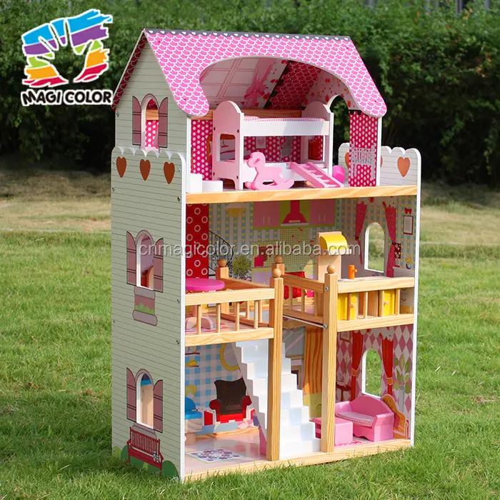 Casa de muñecas grande de madera para niñas, juguete educativo, venta al por mayor, W06A163