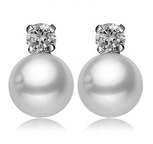 Boucles d'oreilles princesse simples et brillantes AAAA perle d'eau douce 925 pain rond avec gemme CZ transparente - Product Image 1