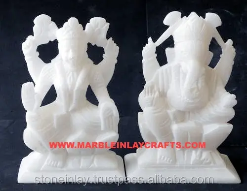 Marmo bianco Laxmi Ganesha Statua