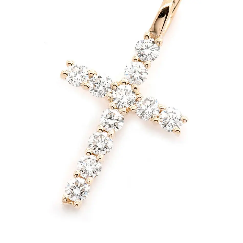 LOZRUNVE 925 Silver Large Full Cubic Zircon Gold Plated Cross Pendant Charm