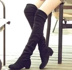 Desain baru seksi sepatu wanita over the knee boots datar fashion wanita sexy boots panjang