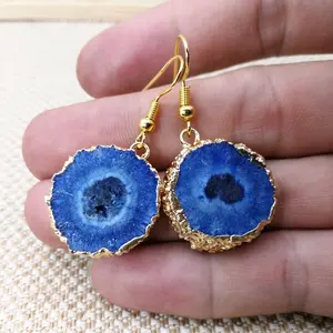 Bulk Statement Earrings FlowerJewelry Suppliers Drusy Geode Blue Stone Earrings Natural Crystal Druzy Earrings For Women