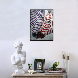 Ucuz fiyat müze kalite el yapımı renkli <span class=keywords><strong>Zebra</strong></span> yağlıboya tuval üzerine iki Zebras birlikte yaslanmış hayvan duvar resmi - Product Image 6