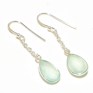 <b>925</b> Sterling <b>Silver</b> Aqua Chalcedony Gemstone Drop <b>Earrings</b> for Weddings Parties or Gifts - Product Image 1