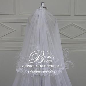 3D fiore di pizzo e piuma lungo due strati di nozze <span class=keywords><strong>velo</strong></span> di nozze abiti accessorio per la <span class=keywords><strong>sposa</strong></span> - Product Image 4