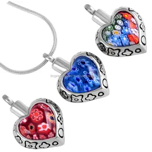 IJD8367 Fashion Heart Shape Murano Glass Stainless Steel Memorial Cremation Jewelry Pendant urn necklaces for ashes