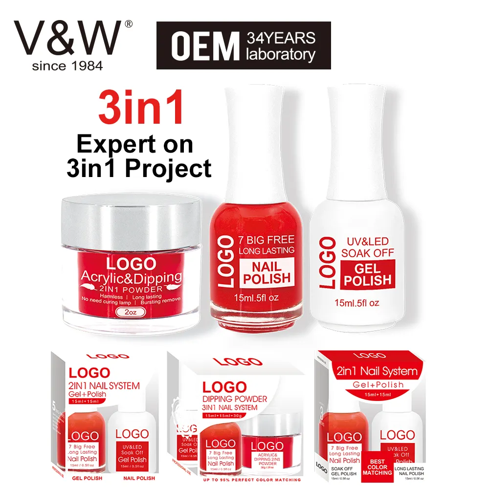 China V & W Fabriek Een Stap Gel,3 In 1 Gel, alle In Een Gel Oem 3 In 1 Nail Gel Match Acryl Dip Poeder En Polish Kleur Set